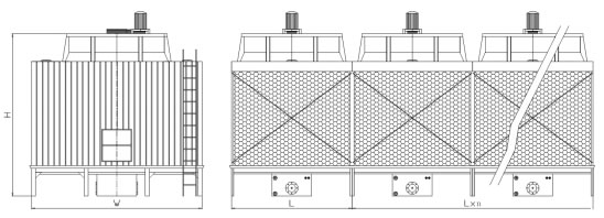 逆流方形冷卻塔外形圖